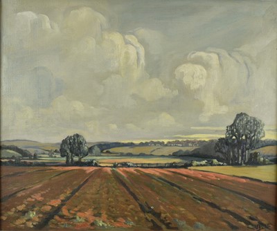 Lot 982 - Vera Love, mid 20th century, oil on canvas - New Plough Land Hampshire, signed, 51cm x 61cm, framed