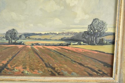 Lot 982 - Vera Love, mid 20th century, oil on canvas - New Plough Land Hampshire, signed, 51cm x 61cm, framed