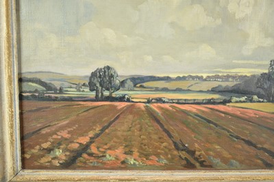Lot 982 - Vera Love, mid 20th century, oil on canvas - New Plough Land Hampshire, signed, 51cm x 61cm, framed