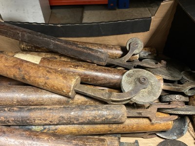 Lot 1532 - Set of 19th century leather working revolving stamps, designed for tooling leather furniture surfaces, approximately 23