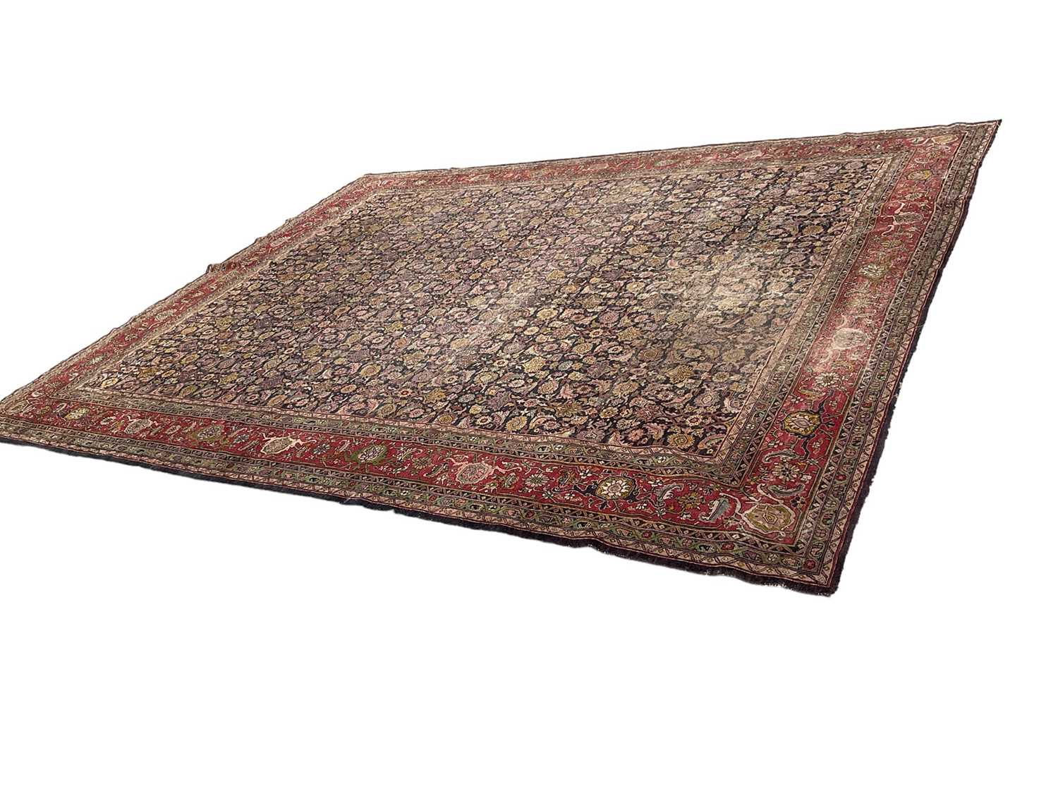 Lot 1576 - Good early Persian Bijar carpet, with allover floral knotwork on midnight blue ground, 400 x 300cm