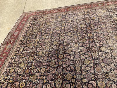 Lot 1576 - Good early Persian Bijar carpet, with allover floral knotwork on midnight blue ground, 400 x 300cm