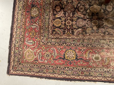 Lot 1576 - Good early Persian Bijar carpet, with allover floral knotwork on midnight blue ground, 400 x 300cm