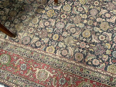 Lot 1576 - Good early Persian Bijar carpet, with allover floral knotwork on midnight blue ground, 400 x 300cm