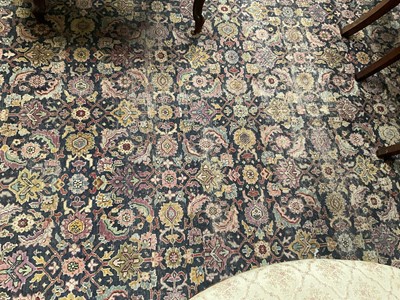 Lot 1576 - Good early Persian Bijar carpet, with allover floral knotwork on midnight blue ground, 400 x 300cm