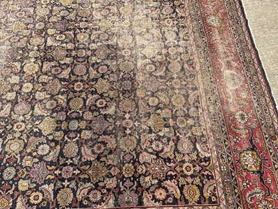 Lot 1576 - Good early Persian Bijar carpet, with allover floral knotwork on midnight blue ground, 400 x 300cm