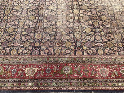 Lot 1576 - Good early Persian Bijar carpet, with allover floral knotwork on midnight blue ground, 400 x 300cm