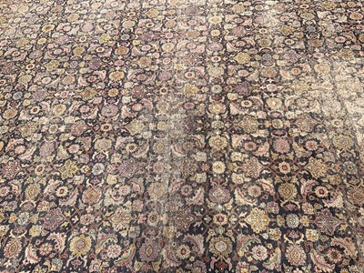 Lot 1576 - Good early Persian Bijar carpet, with allover floral knotwork on midnight blue ground, 400 x 300cm