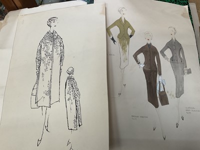 Lot 231 - Collection of drawings and an earlier workbook of 50's 60's fashion designs by Joanne Brogden who was Professor of Fashion at the Royal College of Art. Partner of Fred Duberry, Professor of Perspec...