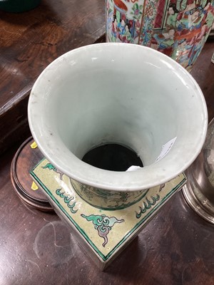 Lot 202 - Pair of Chinese squared baluster vases on wooden stands