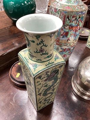 Lot 202 - Pair of Chinese squared baluster vases on wooden stands