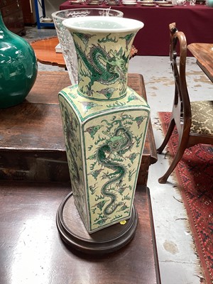 Lot 202 - Pair of Chinese squared baluster vases on wooden stands