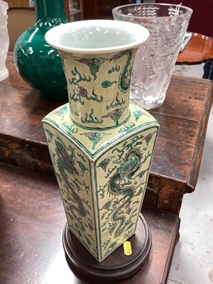 Lot 202 - Pair of Chinese squared baluster vases on wooden stands