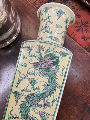 Lot 202 - Pair of Chinese squared baluster vases on wooden stands