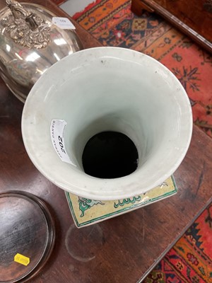 Lot 202 - Pair of Chinese squared baluster vases on wooden stands