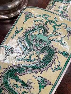 Lot 202 - Pair of Chinese squared baluster vases on wooden stands