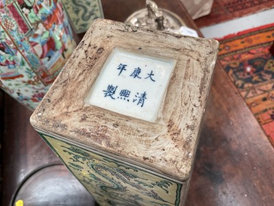 Lot 202 - Pair of Chinese squared baluster vases on wooden stands