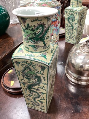 Lot 202 - Pair of Chinese squared baluster vases on wooden stands