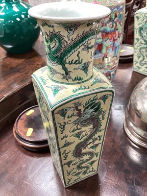 Lot 202 - Pair of Chinese squared baluster vases on wooden stands