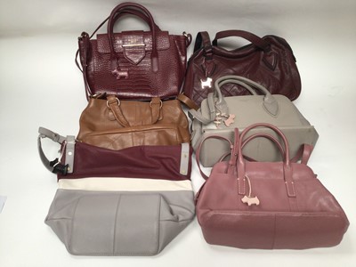 Lot 2067 - Radley leather handbags, varying colours, medium to large size, including burgundy mock croc and burgundy embossed leather bags. (6)