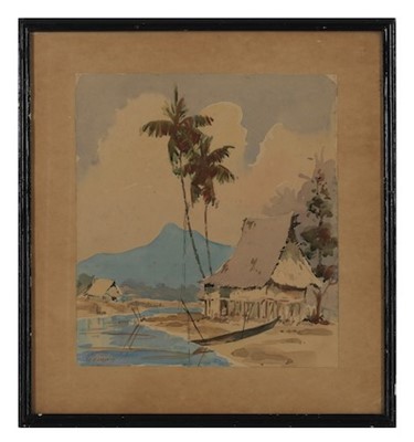 Lot 202 - Abu Bakar Ibrahim (Malaysian, 1925-1977) - watercolour, set of seven Malaysian village scenes, five signed 'A.B.IBRAHIM', 27 x 30cm and smaller, glazed frames