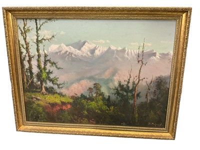 Lot 156 - B. Majumdar, 20th Century Indian School, oil on canvas, Himalayan landscape, signed, 41 x 56cm, framed