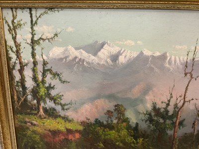 Lot 156 - B. Majumdar, 20th Century Indian School, oil on canvas, Himalayan landscape, signed, 41 x 56cm, framed