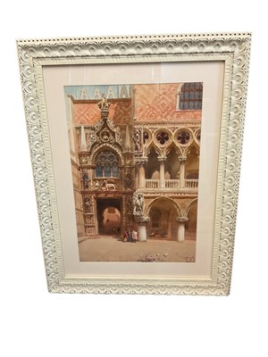 Lot 150 - Emanuel Brugnoli (1859-1944) watercolour - Doges Palace, Venice