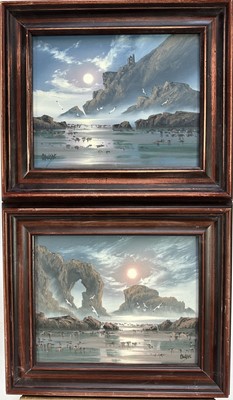 Lot 218 - David Owens Dyer (1947 - 2006) pair of oil on canvas studies - Cornish coastal scenes, 20cm x 24cm, framed