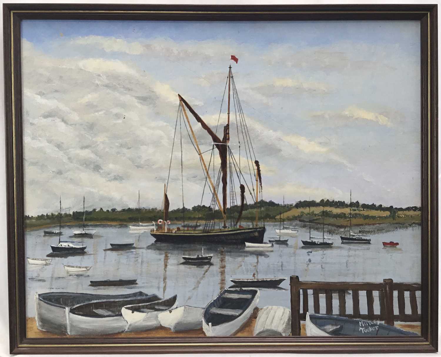 Lot 62 - Contemporary oil on board study of Mistley, signed Tucker, 40cm x 50cm, framed