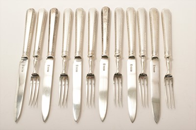 Lot 401 - Set six pairs silver fruit knives and forks