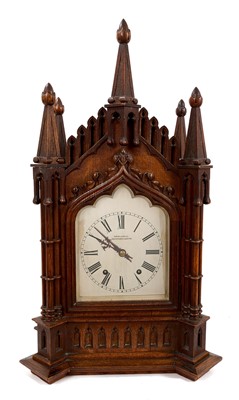 Lot 653 - Impressive Victorian Gothic oak bracket clock retailed by G.W.S. Lackie, London