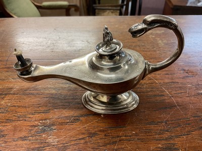 Lot 1066 - Early 20th century silver Aladdin oil lamp