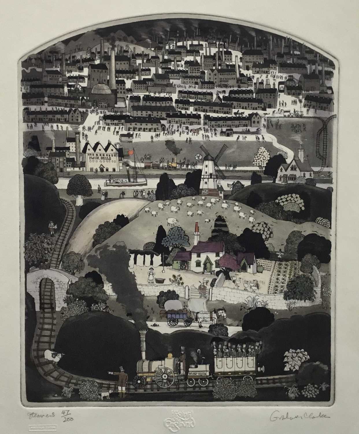 Lot 10 - Graham Clarke (b. 1941) signed limited edition print- Steamers, 47/200, blind stamped, 43cm x 34cm, in glazed frame