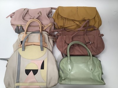 Lot 2065 - Radley leather handbags in lighter summer colours, including cream with Art Deco inspired design, various sizes.  All with dustbags.