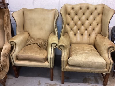 Lot 1390 - Two leather armchairs and leather twin seater settee