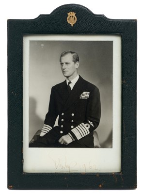 Lot 86 - HRH The Duke of Edinburgh, signed framed presentation photo in leather H.H. Plante frame, dated 1960