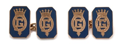Lot 74 - H.R.H. Prince George The Duke of Kent, pair presentation 9ct gold and enamel cuff links