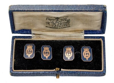 Lot 74 - H.R.H. Prince George The Duke of Kent, pair presentation 9ct gold and enamel cuff links