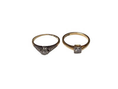 Lot 74 - Two 18ct gold diamond single stone rings in platinum settings
