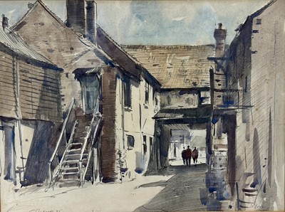 Lot 244 - Stanley Orchart (1920-2005) pencil and watercolour - The Brewery Yard, St. Ives, signed and dated '75, artists labels verso, in glazed frame  Provenance: Buxton Mill Galleries, Norfolk