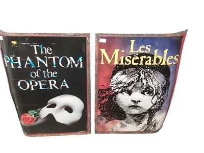 Lot 103 - Four London West End metal theatre signs, including two for Mamma Mia, Les Miserables, and Phantom of the Opera