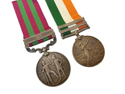 Lot 701 - Victorian and later medal pair comprising India medal with one clasp- Punjab Frontier 1897 - 98, named to 3303 PTE. W. Redford. 11th Hussars