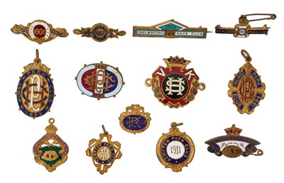 Lot 965 - Interesting group of late Victorian and early 20th century enamel racecourse badges to include Hurst Park, Kempton Park and Chelmsford Race Club (13)