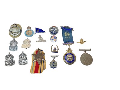 Lot 713 - Second World War Africa Star, Second World War War medal, silver ARP badges, sweetheart brooches and other military badges.