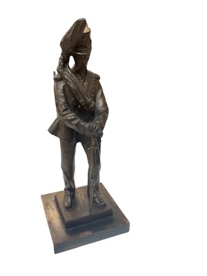 Lot 730 - Italian bronze military figure, on wooden base, 33cm in overall height.