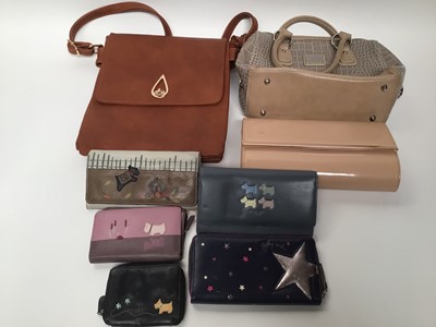 Lot 2071 - Yoshi 'Biscuit' leather handbag with shoulder strap and dust bag.  Five Radley purses with three purse soft bags and three other handbags.