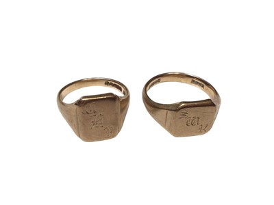 Lot 79 - Two 9ct gold signet rings with engraved initials