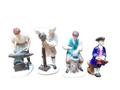 Lot 1136 - Eight Royal Doulton figures of Williamsburg - The Blacksmith HN2240, The Silversmith HN2208, The Wigmaker HN2239, A Gentleman HN2227, Boy HN2183, A Hostess HN2209, A Child HN2154 and A Lady HN2228