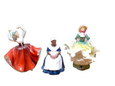 Lot 1137 - Nine Royal Doulton figures - Royal Governor's Cook HN2233, Becky HN2740, Karen HN2388, My Love HN2339, Fragrance HN2334, Top O' The Hill HN4778, Patricia HN5665, Soirée HN2312 and Coralie HN2307